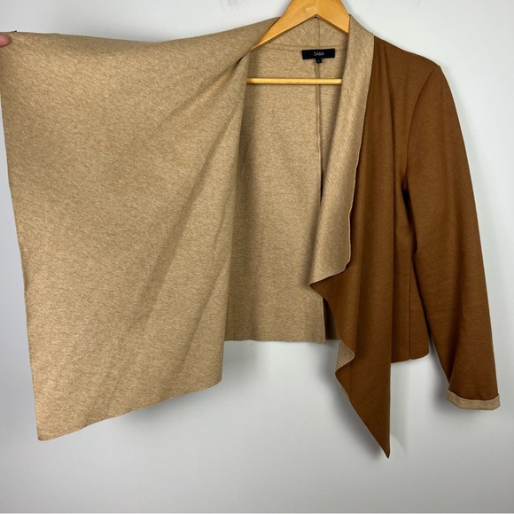 SABA Women’s Wool Rich Blend Cardigan Jacket Tan Cream Felt Long Sleeve Size L - Picture 7 of 14